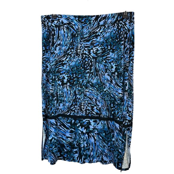 Dana Buchman Blue & Black Abstract Print Women's XL Midi Skirt Elastic Waist - Picture 3 of 6